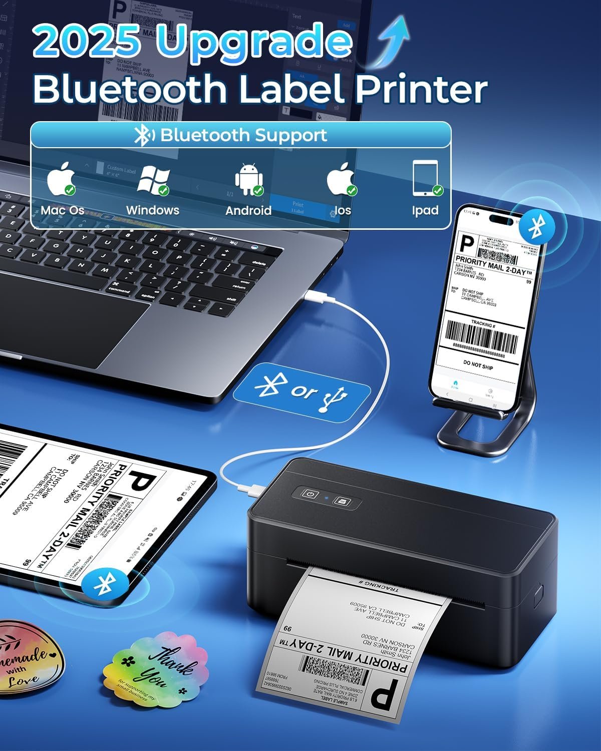 Bluetooth Thermal Shipping Label Printer, 4x6 Thermal Label Printer for Small Business, 2410BT Wireless Label Printers Compatible with iOS Android Phone&Pad&PC, Widely Used for Ebay, USPS, FedEx, etc - Image 2