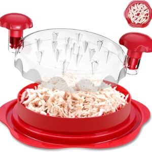 Chicken Shredder Tool Twist Large: 2025 10.8″ Pro Food-Grade Visible Meat Shredder with Strong Anti-Slip Petal-Like Base, Ergonomic Handle, Chicken Breast Shredder for Pork Beef Chicken – Red