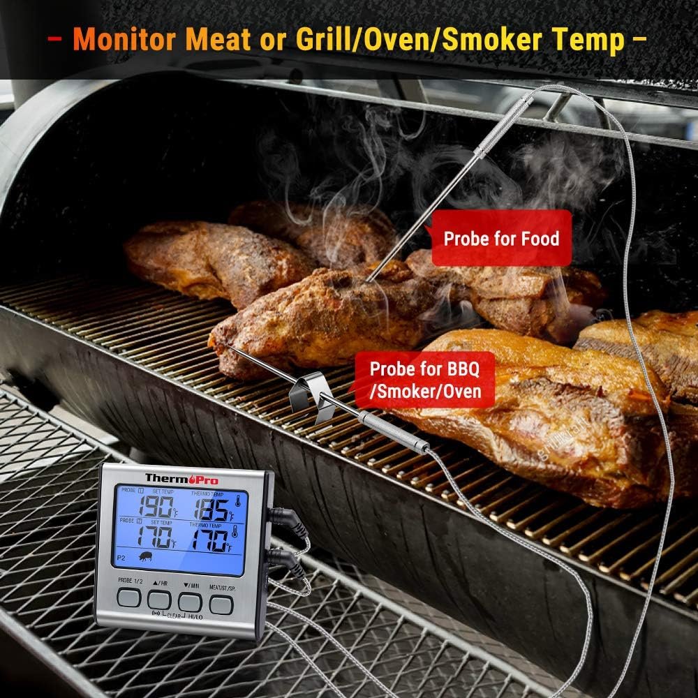 ThermoPro TP17 Dual Probe Digital Cooking Meat Thermometer Large LCD Backlight Food Grill Thermometer with Timer Mode for Smoker Kitchen Oven BBQ, Silver - Image 3