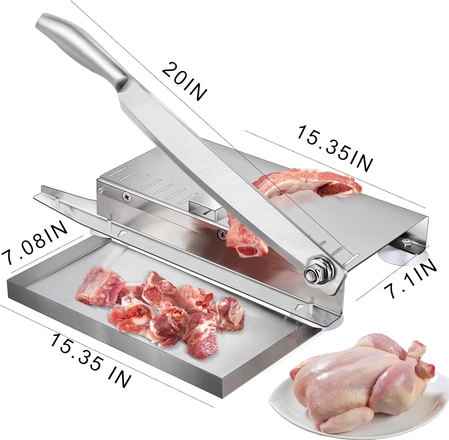 Meat Slicer Bone Cutter 20in,Manual Ribs Chopper for Chicken Fish or Beef,Stainless Steel Frozen Meat Slicer with Food Tray - Image 4