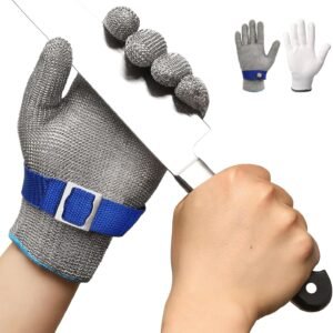 Schwer ANSI A9 Cut Resistant Glove, Food Grade Stainless Steel wire Mesh Metal Gloves, Knife Cutting Gloves for kitchen Mandoline Slicing Butcher Meat Cutting Oyster Shucking Fish Fillet（S, 1 PCS）