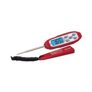 Taylor Digital Waterproof Thermometer with Bright Blue Backlight for Kitchen, Meat, Food, Grill, BBQ Cooking, Red, Standard,(806GW)