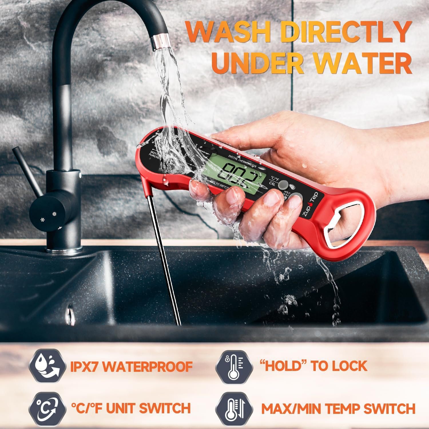 Meat Thermometer Digital – Instant Read Food Thermometer for Cooking with Long Probe and Backlit Display, Fast Accurate Temperature for Grill, BBQ, Smoker, Candy, Kitchen Essentials - Image 3