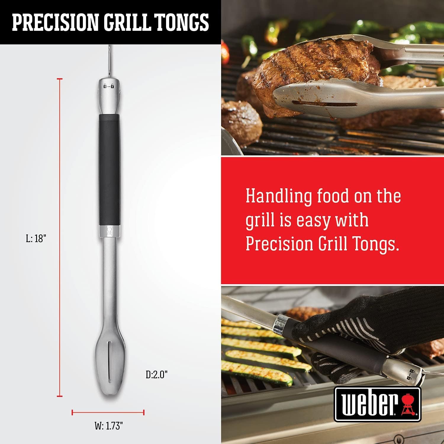 Weber Precision Grill Tongs, 18 inch, Stainless Steel - Image 6