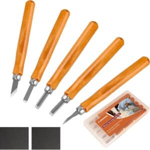 Wood Carving Tools, 7Pcs Wood Carving Knife Kit Carbon Steel, Wood Chisels Set for Pumpkins Soap Sculpture Carving DIY (5 Styles)