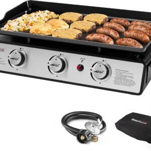 Royal Gourmet PD1301S Portable 24-Inch 3-Burner Table Top Gas Grill Griddle with Cover, 25,500 BTUs, Outdoor Cooking Camping or Tailgating, Black