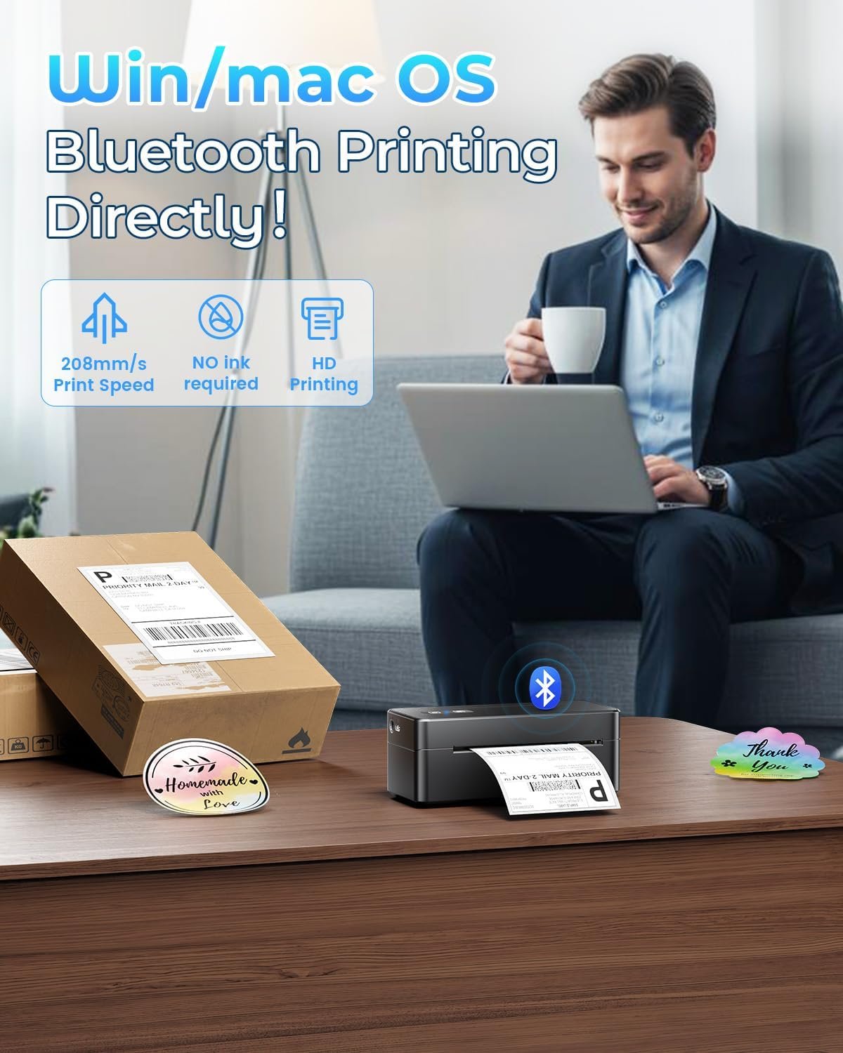 Bluetooth Thermal Shipping Label Printer, 4x6 Thermal Label Printer for Small Business, 2410BT Wireless Label Printers Compatible with iOS Android Phone&Pad&PC, Widely Used for Ebay, USPS, FedEx, etc - Image 6