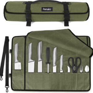 Chef Knife Roll Bag,Waterproof Waxed Canvas Knife Case Holds,Knives Roll Bags for Chefs Professional with Adjustable Strap,Chef Backpack with 10 Knife Slots and a Large Zippered Pocket