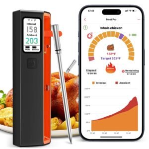 Smart Bluetooth Wireless Meat Thermometer with WiFi, Smart LED Base, 6 Sensors with NIST Certified Accuracy, High Accuracy ±0.5°F, Long-Range WiFi for BBQ, Grill, Smoker, Oven