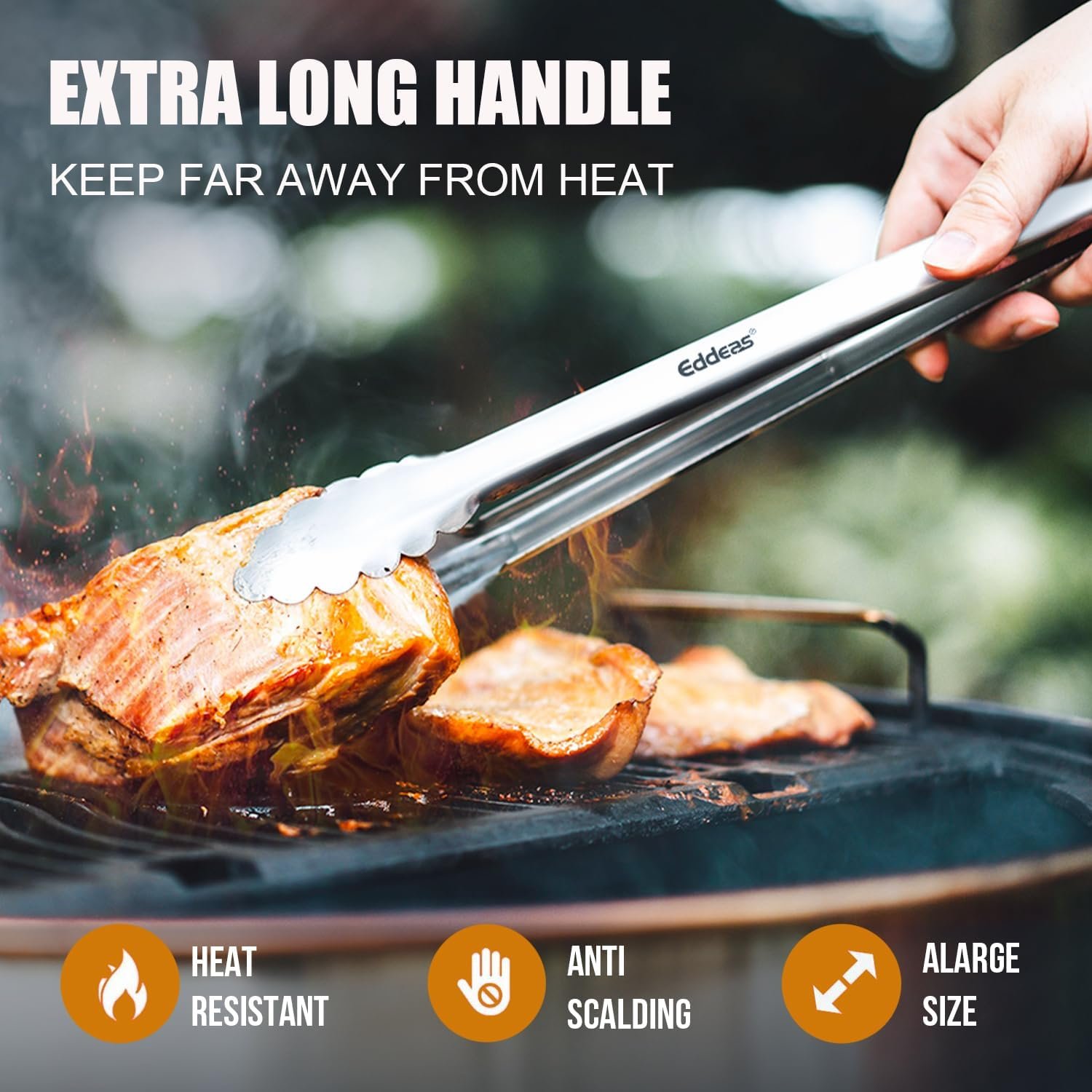 Grill Tongs, Heat Resistant 600 Degrees 17 & 12 Inch Extra Long BBQ Tongs, All Metal Kitchen tongs, Stainless Steel Locking tong for Cooking, Grilling, Barbecue/BBQ, Buffet, Set of 2 - Image 2