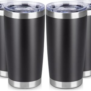 20 oz Tumbler Stainless Steel Tumblers Bulk with Lid Double Wall Insulated Coffee Tumbler Cups for Hot & Cold Drinks Powder Coated Travel Coffee Tumbler Mug Metal (Black, 6 pack)