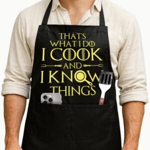 Fuuny Grill Master Aprons for Men,Dad Grilling Aprons for Cooking,Mens Kitchen Apron with 2 Pockets,Birthday BBQ Gifts for Men,Husband,Him,That’s What I Do I Cook and I Know Things -1