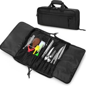 samdew Chef Knife Bag with Lockhole & 17 + 6 Slots, Chef Bag for Knife Storage, Travel Knife Roll for Professional Chefs, Knife Carrying Case Knife Carrier for Kitchen Utensils, Bag Only