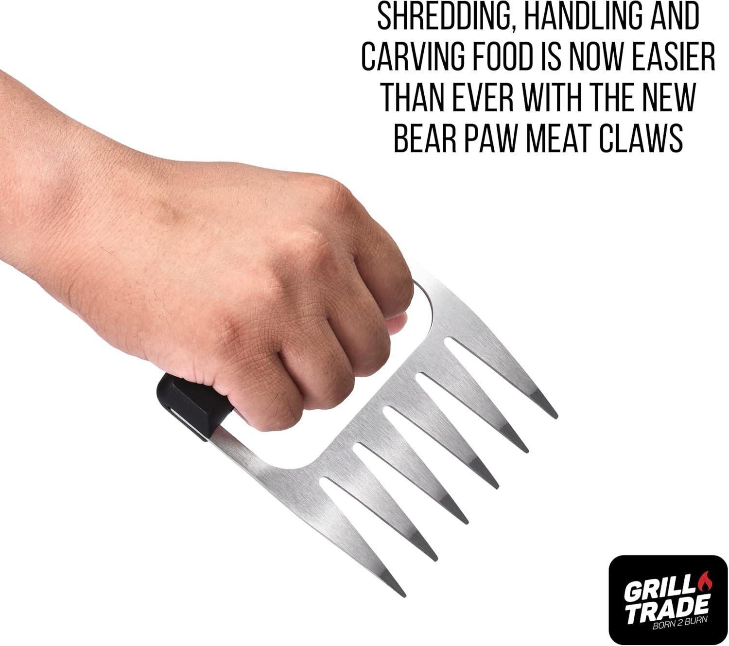 Grill Trade Metal Meat Claws - 1x4x4-Inch Bear Shredder Puller Tool for Shredding Pulled Pork, Chicken, Turkey, Beef - Non-Slip Grip Barbecue, Grilling Accessories for Kitchen or BBQ Party - Black - Image 3