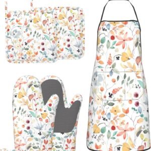 Oven Mitts and Pot Holders with Apron Set of 5 Silicone Kitchen Mitts Apron Pot Holder Set Oven Gloves Hot Holders