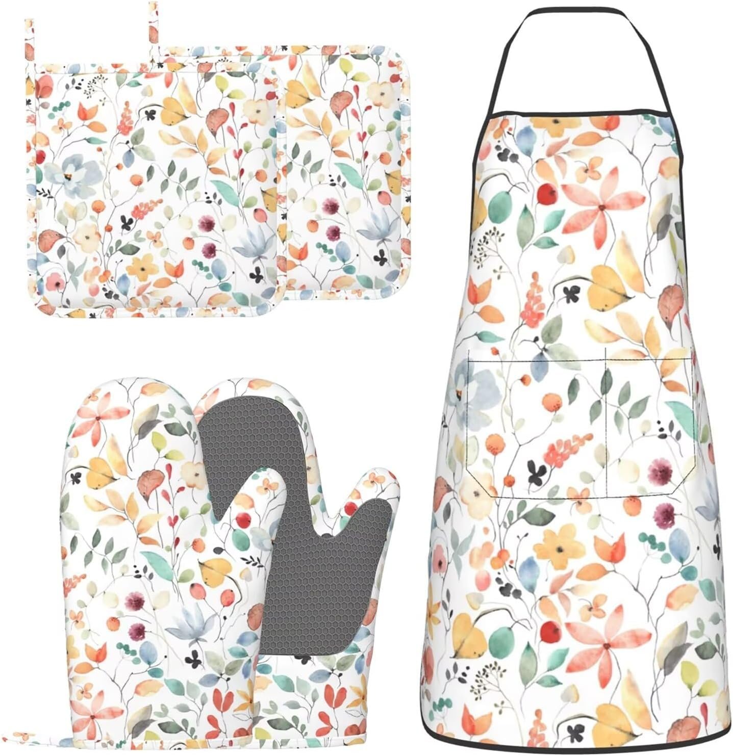Oven Mitts and Pot Holders with Apron Set of 5 Silicone Kitchen Mitts Apron Pot Holder Set Oven Gloves Hot Holders