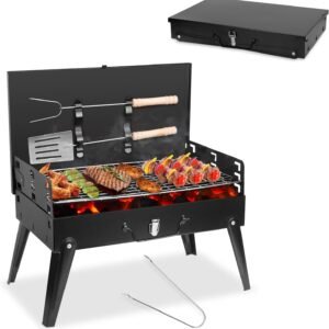 Portable Charcoal Grill, Small Foldable Barbecue BBQ Grill Charcoal for Outdoor Picnic, Backyard, Patio and Parties, 16.7″×10″×17.7″
