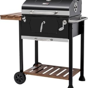 Royal Gourmet CD1824M 24-Inch Charcoal Grill, BBQ Smoker with Handle and Folding Table, Perfect for Outdoor Patio, Garden and Backyard Grilling, Black, Medium