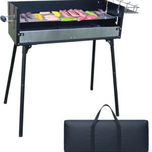 “Piano” Tool-Free Portable BBQ Charcoal Grill, 28″ Large Cooking Grate, Adjustable Grilling Heat Design, Ultra-Slim Foldable Design w/Large Carrying Bag, 2-Section Adjustable Leg Height