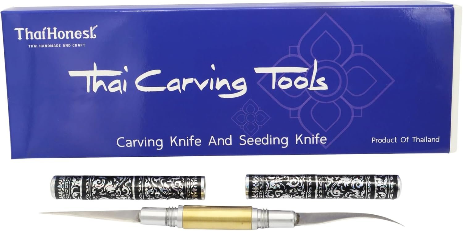 Thai Fruit Carving Knife –2 Inch Double-Sided Blade (Curved & Straight) with Decorative Black Thai Pattern Handle – Precision Tool for Vegetable and Fruit Art, Handcrafted for Culinary Detailing - Image 3