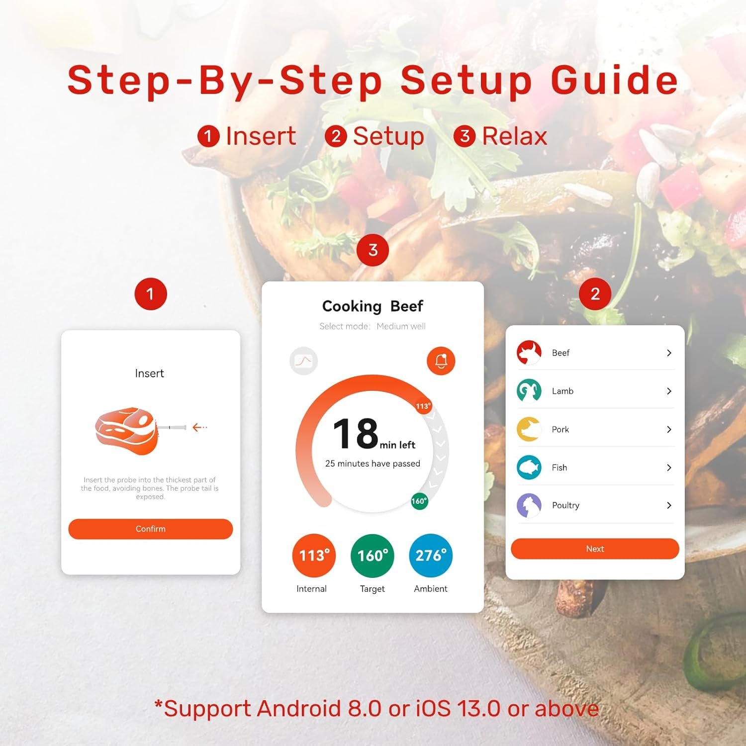 S Pro Bluetooth Wireless Meat Thermometer, EasySmart App, 6 Sensors, Enhanced Signal Base, IP69 Waterproof, Ultra-Thin Probe, Digital Cooking Thermometer for Oven/Grill/BBQ/Air Fryer/Kitchen - Image 3