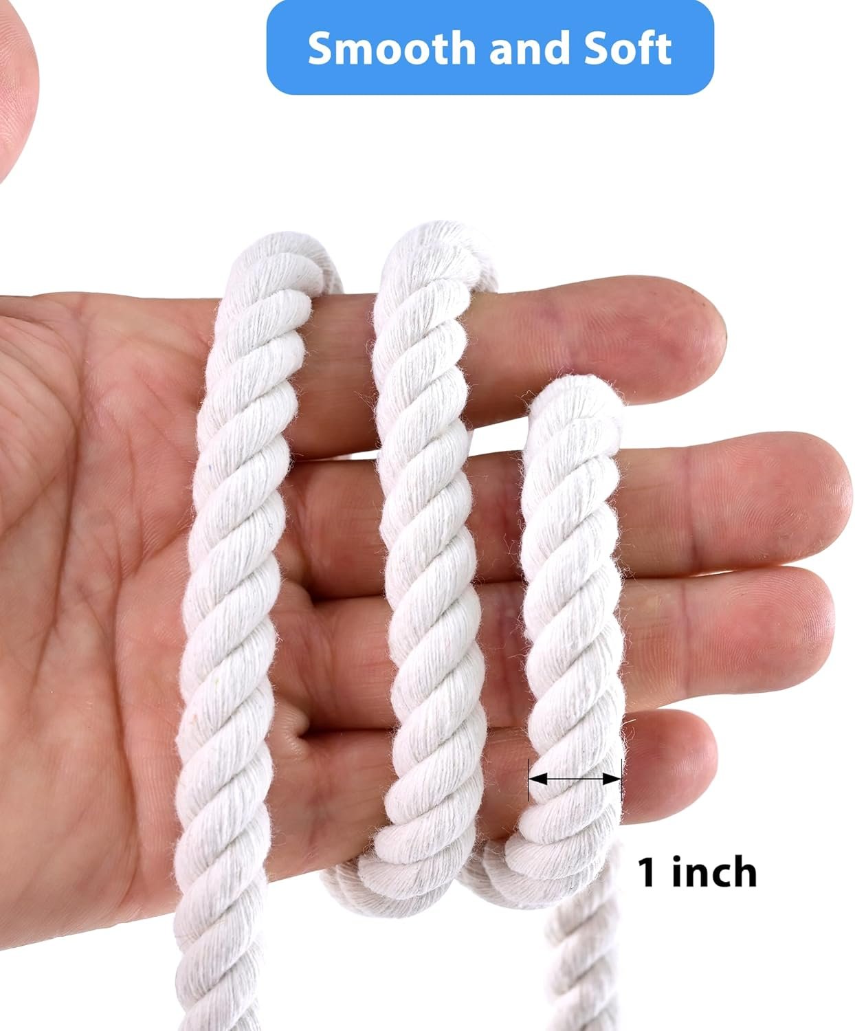 White Cotton Rope 1 inch Rope x 50ft Natural Twisted Cotton Rope,Strong 4-Strand Rope,Cotton Craft Rope,Thick Rope,Available as Tug of War Rope, Nautical Rope,and Workout Rope, etc. - Image 2
