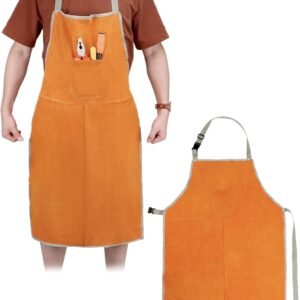QWORK Leather Welding Work Apron, Heat and Flame Resistant, Size 23×35 Inches