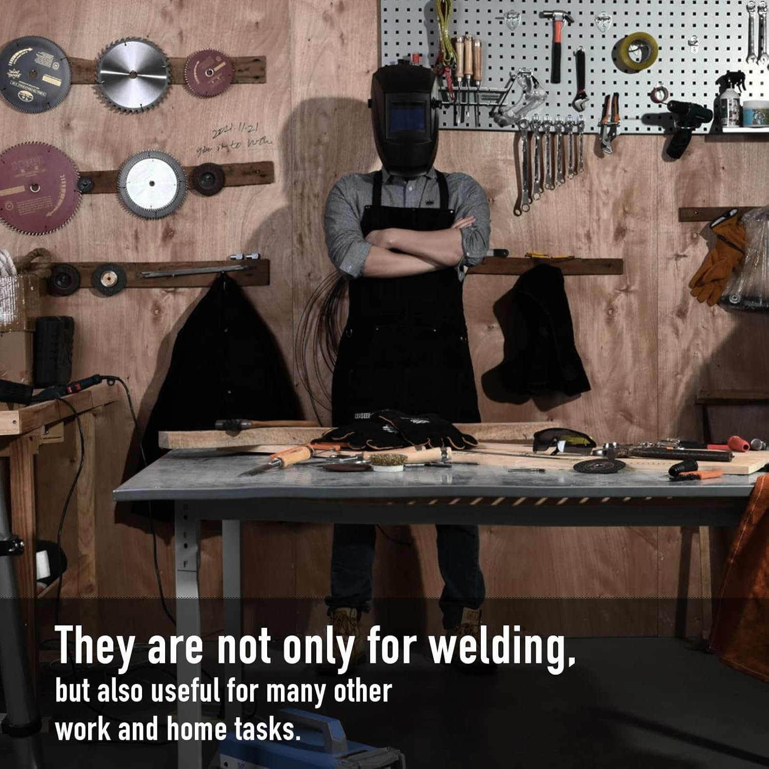 LeaSeek Leather Welding Apron,Heat & Flame-Resistant Heavy Duty Work Apron with 6 Pockets,Woodworking Shop Apron - Image 6