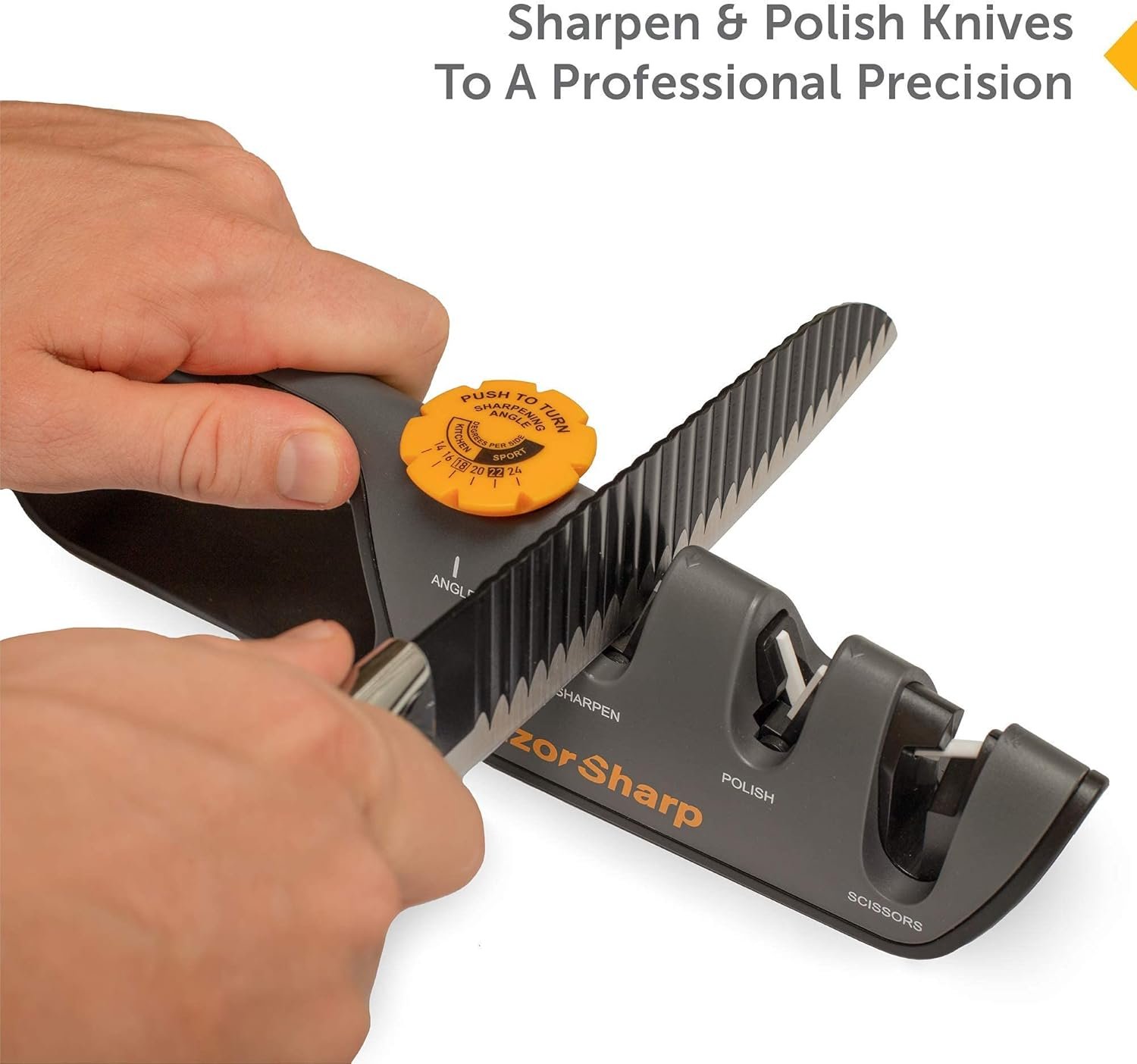 RazorSharp™ Knife Sharpener With Adjustable Angle Guide — Diamond-Coated Ceramic Sharpening Stones for All Knives Including Precision Kitchen, Professional, Chef's Knives — Non-Slip Rubber Edge Grip - Image 2