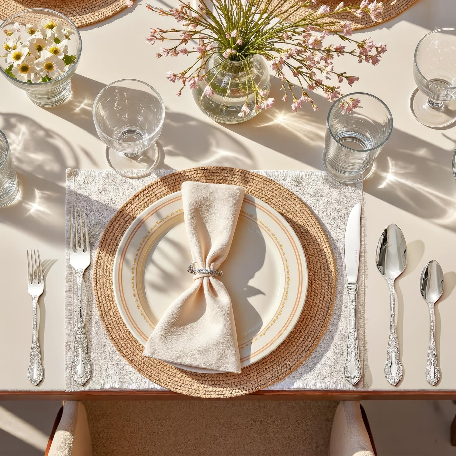 KINGSTONE Vintage Carved Silverware Set, 60-Piece 18/10 Stainless Steel Flatware Cutlery Set with Retro Royal Thick Handle, Tableware Utensils for Home, Restaurant, party, Wedding, Dishwasher Safe - Image 8