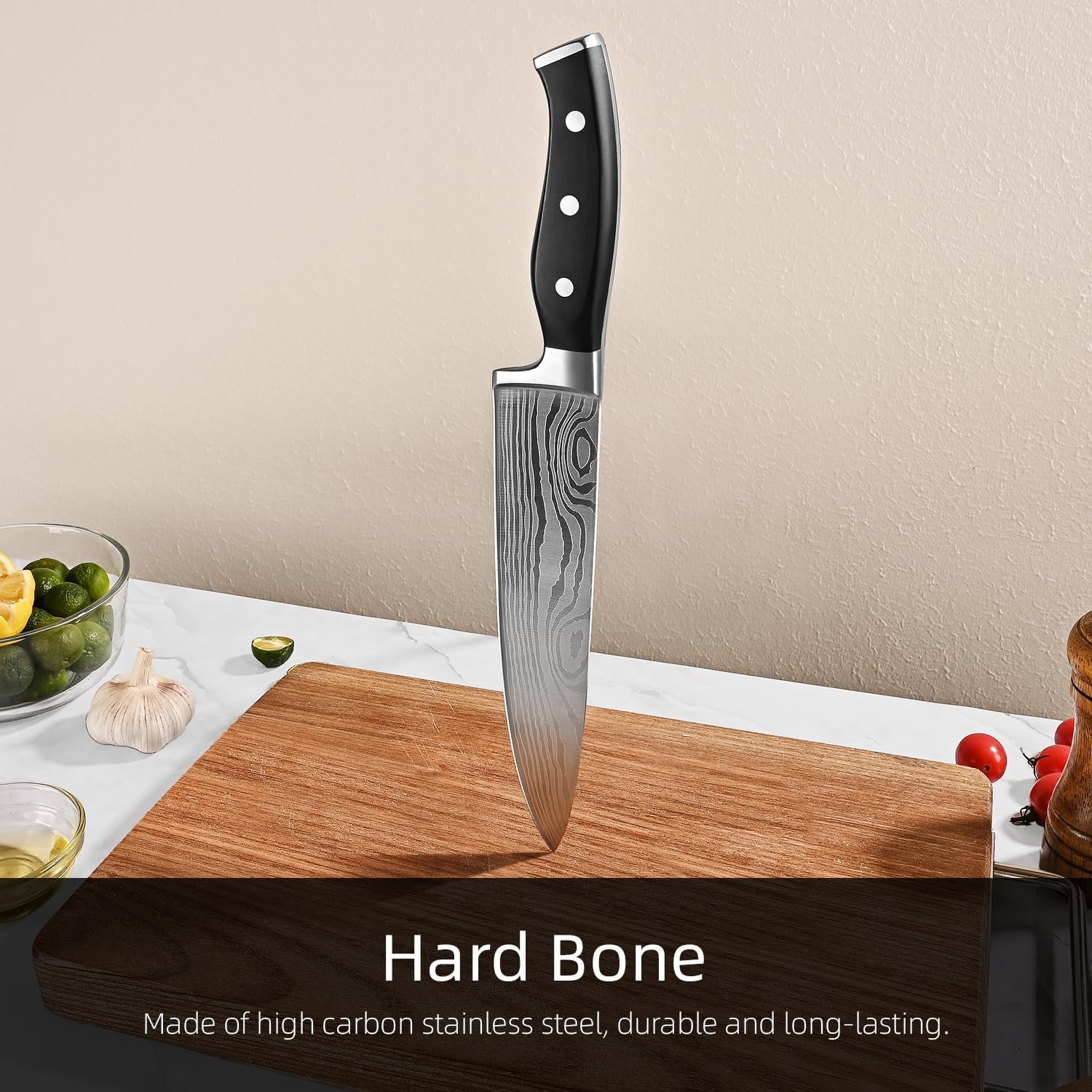 Knife Set, Emojoy 18-Piece Knife Sets for Kitchen with Block, Stainless Steel Kitchen Knives with Built-in Sharpener, Shears and Carving Fork, Black - Image 7