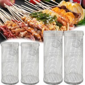 Stainless Steel Rolling Grill Basket – BBQ Mesh Cylinder for Vegetables, Shrimp, Fish – Premium Grilling Accessory for Outdoor Cooking & BBQ Parties