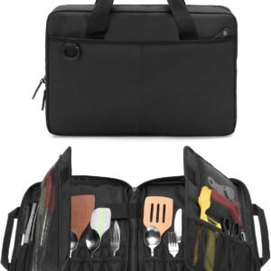 samdew Chef Knife Bag with 20+ Slots, Professional Chef Storage Case with Lockhole & Multiple Pockets, Knife Carrier Travel Knife Roll Bag for Kitchen Tools & Chef Utensils, Patent Design, Bag Only