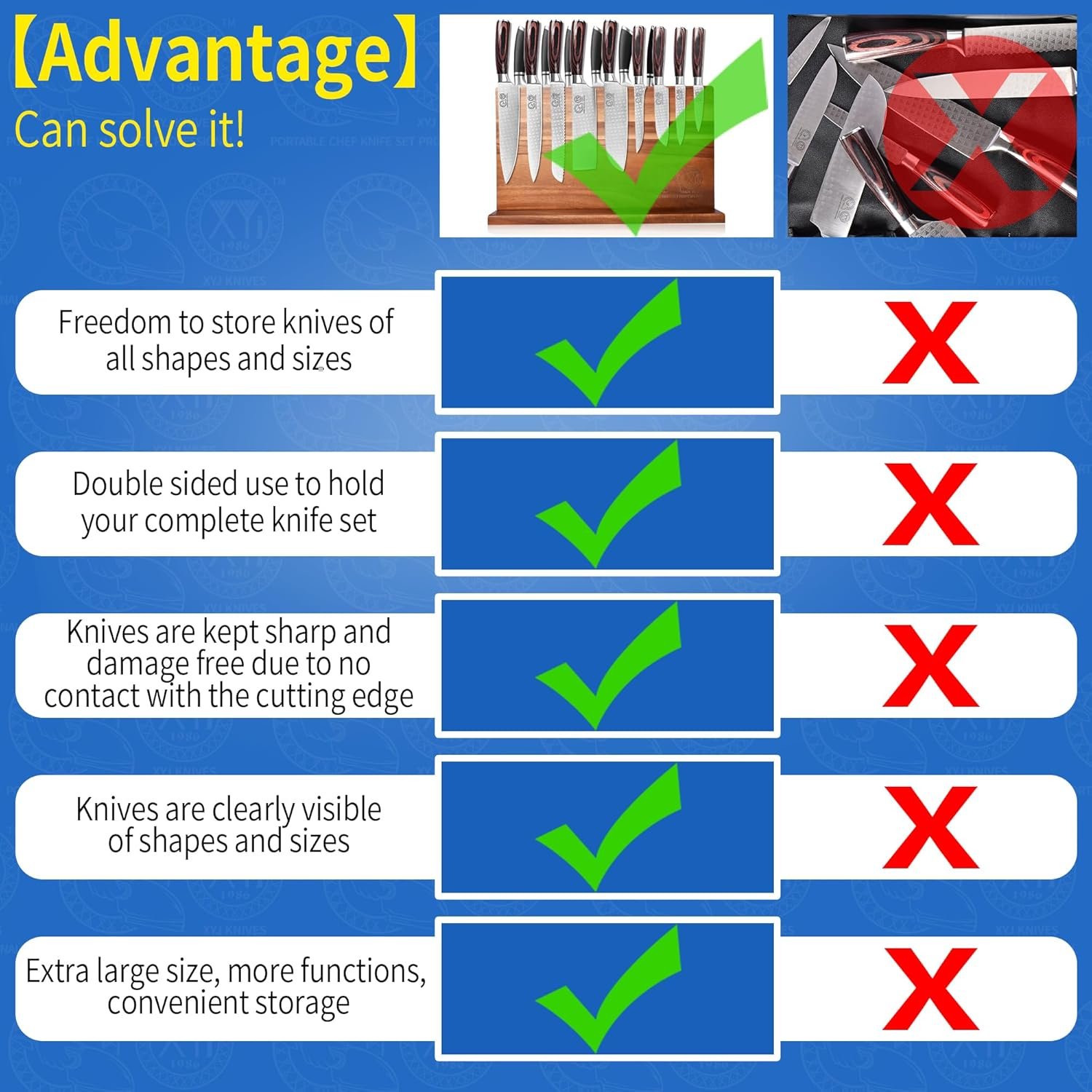 XYJ Extra Large Magnetic Knife Block Acacia Wood Knife Set Holder Stand With Stronge Magnetic Strip Kitchen Knives Storage Rack Organizer Tools No Drilling - Image 7