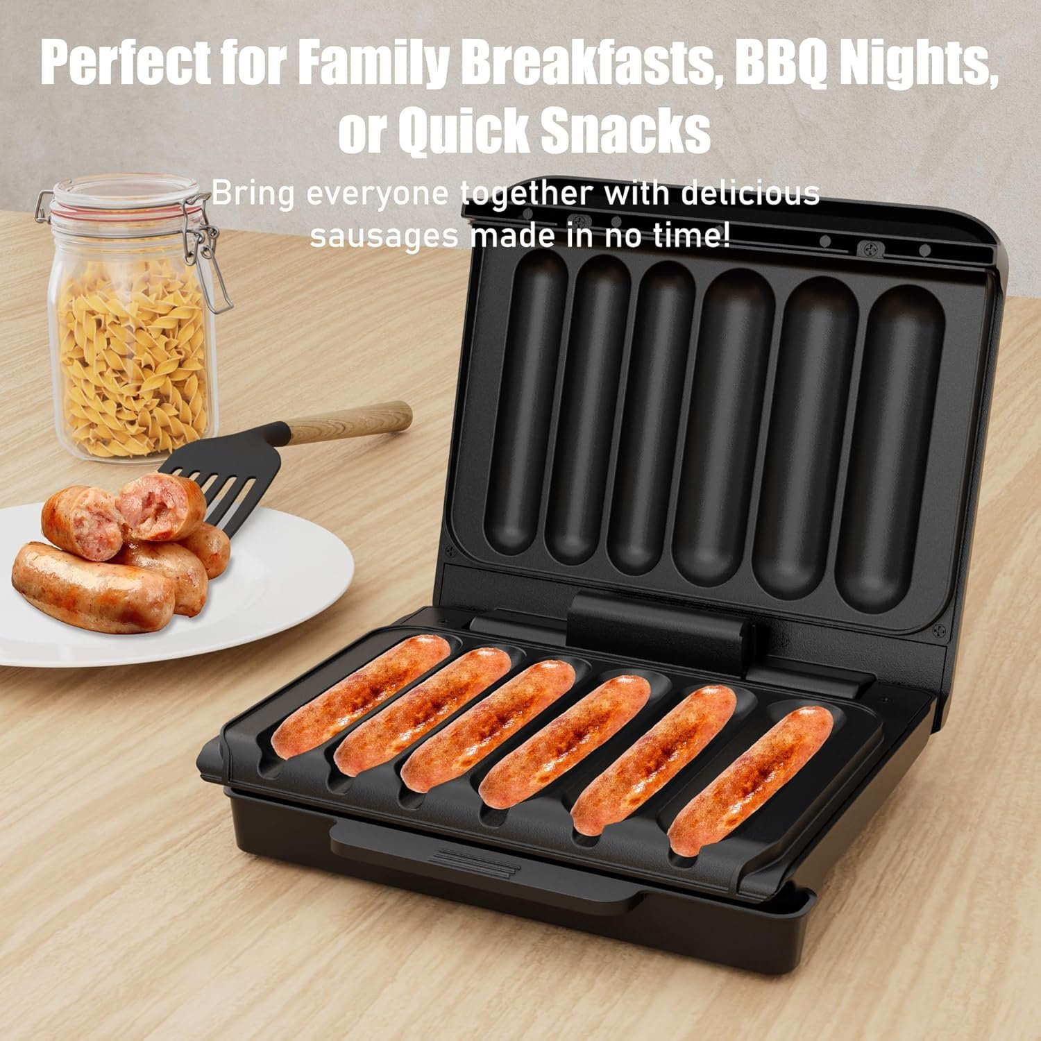 Hot Dogs Machine, Electric Grill with Oil Drip Tray, and Cord Storage, Ideal for Veggie Sausages, BBQ or Sausage, Nonstick Plate for Easy Clean - Image 5