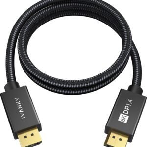 IVANKY 8K DisplayPort Cable 1.4 3ft, Short DP Cable 3.3ft, [8K@60Hz, 4K@144Hz, 1080P@240Hz], Support HBR3, 32.4Gbps, HDCP 2.2, HDR, Compatible for Gaming Monitor, TV, PC, Laptop, 3090 Graphics .etc