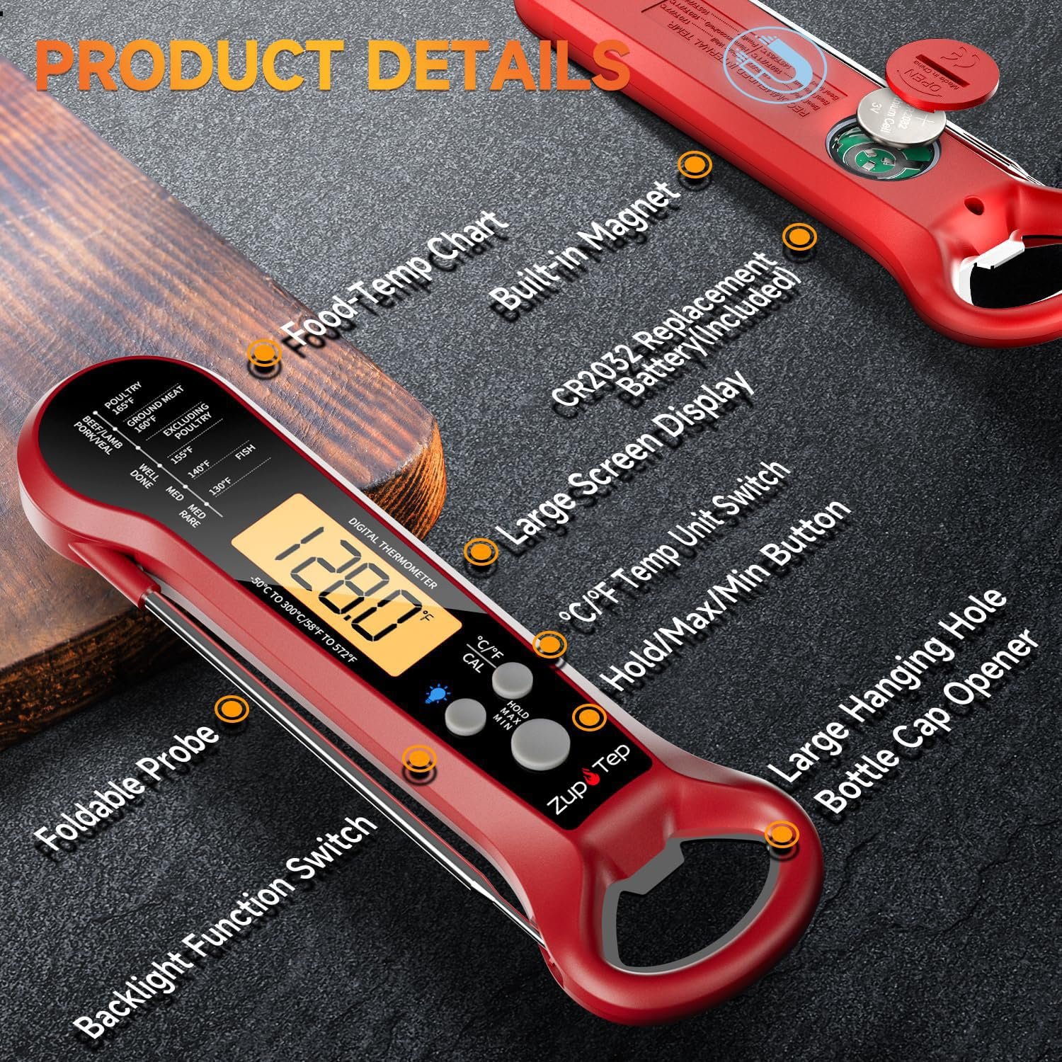 Meat Thermometer Digital – Instant Read Food Thermometer for Cooking with Long Probe and Backlit Display, Fast Accurate Temperature for Grill, BBQ, Smoker, Candy, Kitchen Essentials - Image 7