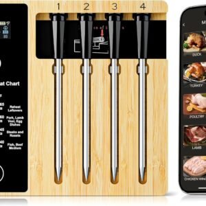 Smart Wireless Meat Thermometer 4 Probes, Bluetooth Food Thermometer, Remote Tracking and Real-Time Readings from Apps, for iOS and Android, for BBQ, Grill, Smoker, Nigogor Heat-Resistant Probes