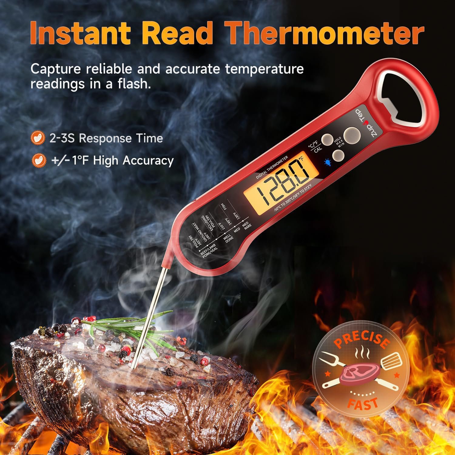 Meat Thermometer Digital – Instant Read Food Thermometer for Cooking with Long Probe and Backlit Display, Fast Accurate Temperature for Grill, BBQ, Smoker, Candy, Kitchen Essentials - Image 2