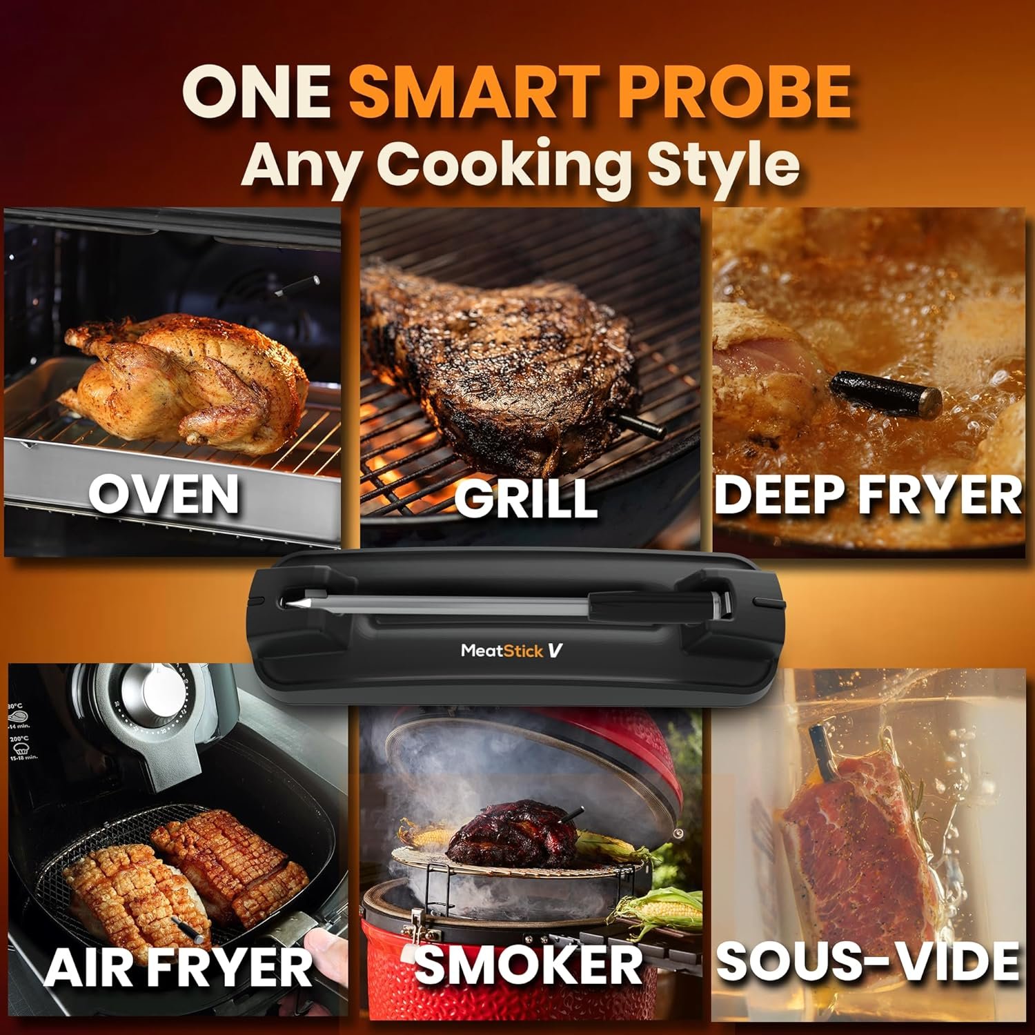 MeatStick V Wireless Meat Thermometer, 1200°F Heat Resistance, Unlimited Range WiFi & Bluetooth, Smart Digital Probe for Grilling, Smoking, Sous Vide, BBQ, Air Fryer, Oven, Smoker, Kitchen Cooking - Image 7