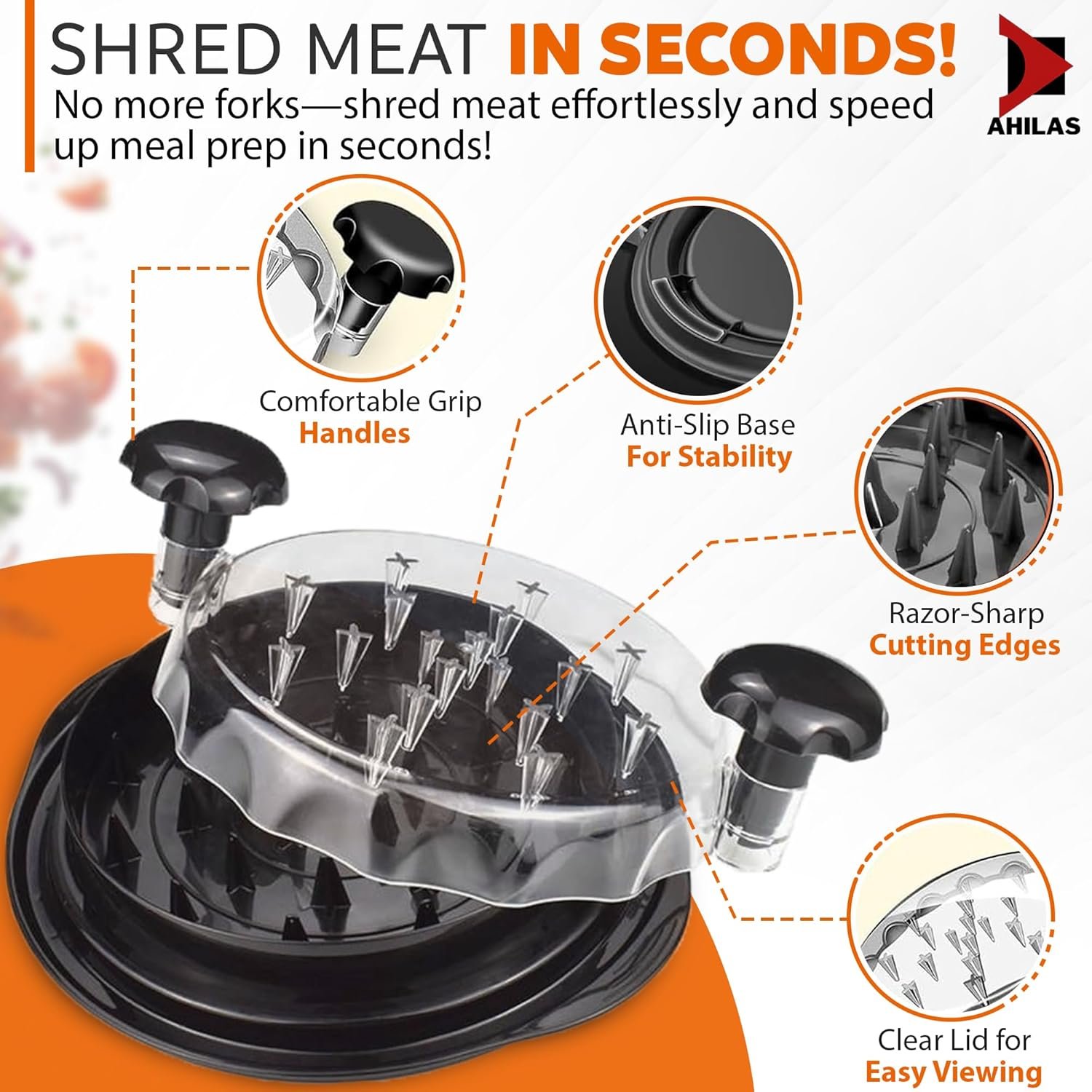 Chicken Shredder Tool Twist – Large Manual Meat Shredder Machine with Visible Lid, Anti‑Slip Base, Brush & Fork – BPA‑Free, Dishwasher Safe – Pulled Pork & Chicken Gadget - Image 2