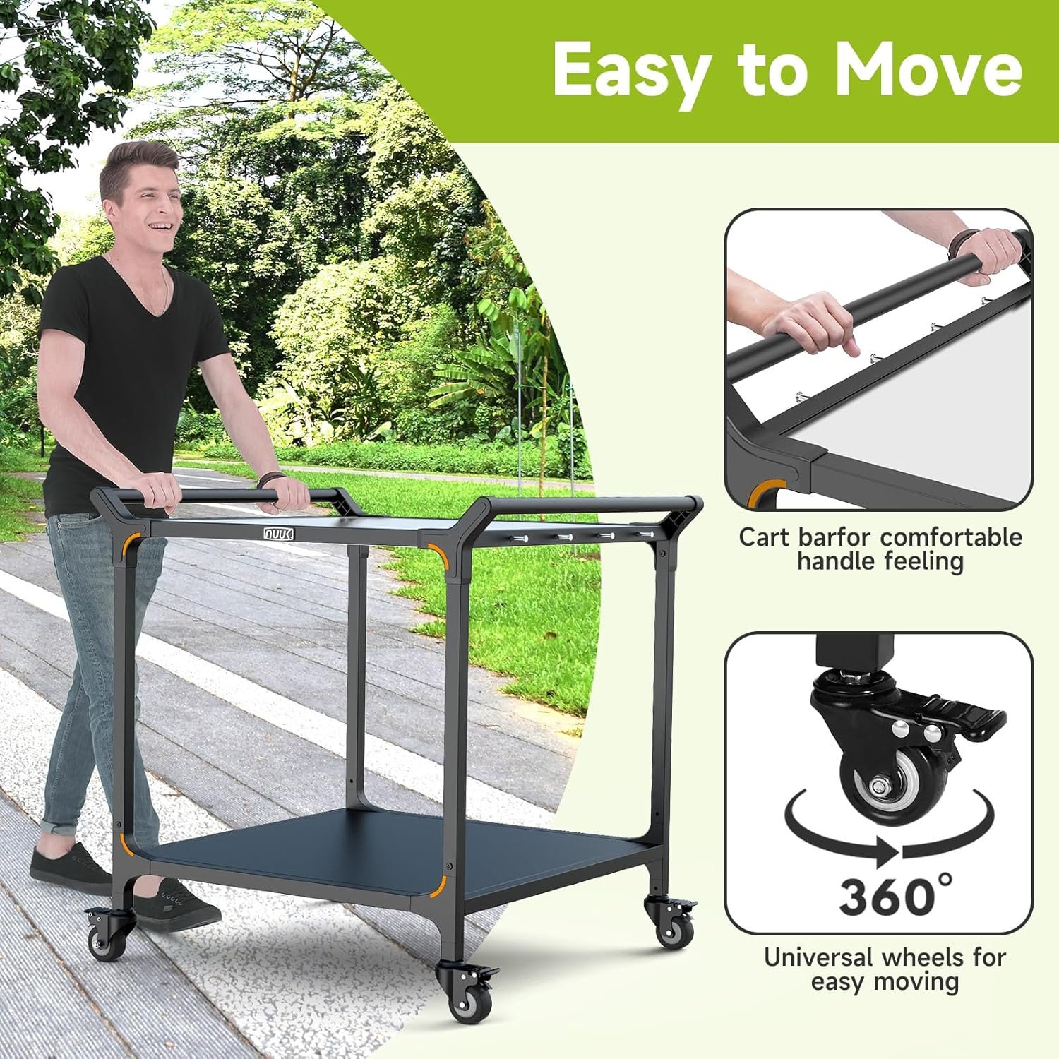 NUUK Grill Cart for Outdoor 32" x 32" Stainless Steel Pizza Oven Table with Double-Shelf Rolling BBQ Kitchen Food Prep Cart for Garden Patio - Image 4