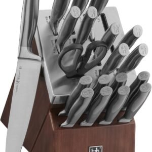 Henckels Graphite 20-pc Self-Sharpening Knife Set with Block, Chef Knife, Paring Knife, Utility Knife, Bread Knife, Steak Knife, Brown