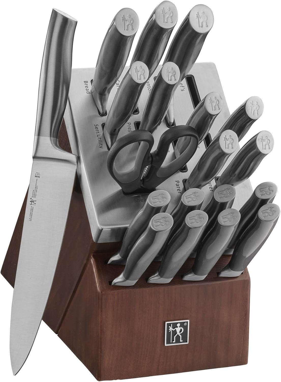 Henckels Graphite 20-pc Self-Sharpening Knife Set with Block, Chef Knife, Paring Knife, Utility Knife, Bread Knife, Steak Knife, Brown
