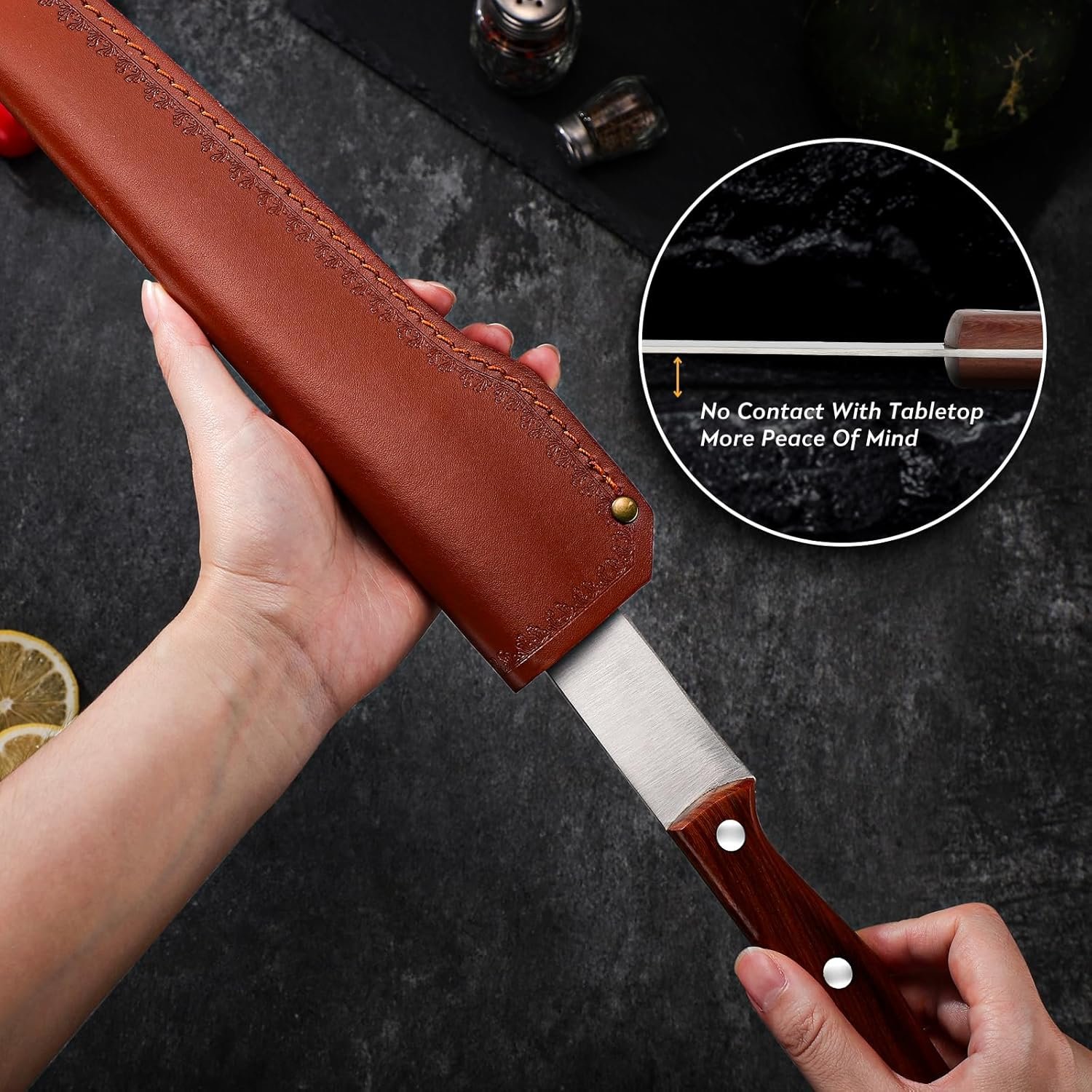 TAN REN Butcher Breaking Knife 8 Inch, Stainless Steel for Meat Cutting, Brisket Trimming With Sheath, Ergonomic Wooden Handle, Carving - Image 4
