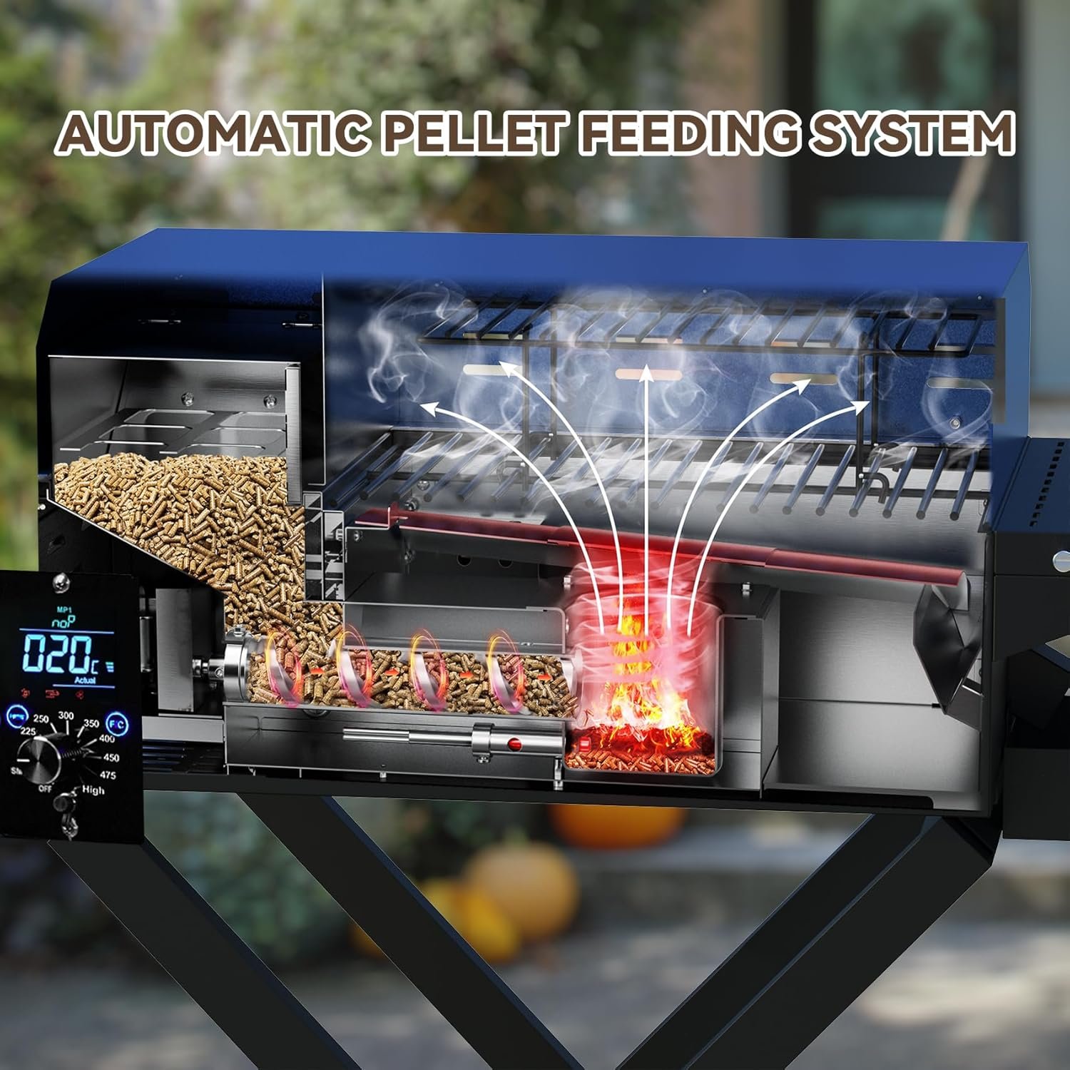 Onlyfire BBQ Wood Pellet Grill Smoker with Foldable Cart, Meat Probe, 2 Tiers Cooking Area, Portable Tabletop Grilling Stove for Outdoor Kitchen Cooking Smoke and Roast, RV Camping, Blue GS342 - Image 4