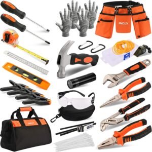 INCLY 95 PCS Kids Real Tool Set, Boys Small Real Hand Tools Kit, Children Construction Learning Tools Hammer Screwdriver for Home DIY Building and Woodworking,Come with Tool Belt & Bag