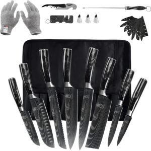 FULLHI Premium Japanese Knife Set, 14pcs German Stainless Steel Kitchen Knives