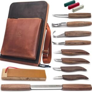 BeaverCraft Deluxe Wood Carving Kit S50X – Wood Carving Tools Wood Carving Set – Spoon Wood Carving Knives Tools Set – Whittling Kit Knife Woodworking Kit for Beginner and Profi (Brown)