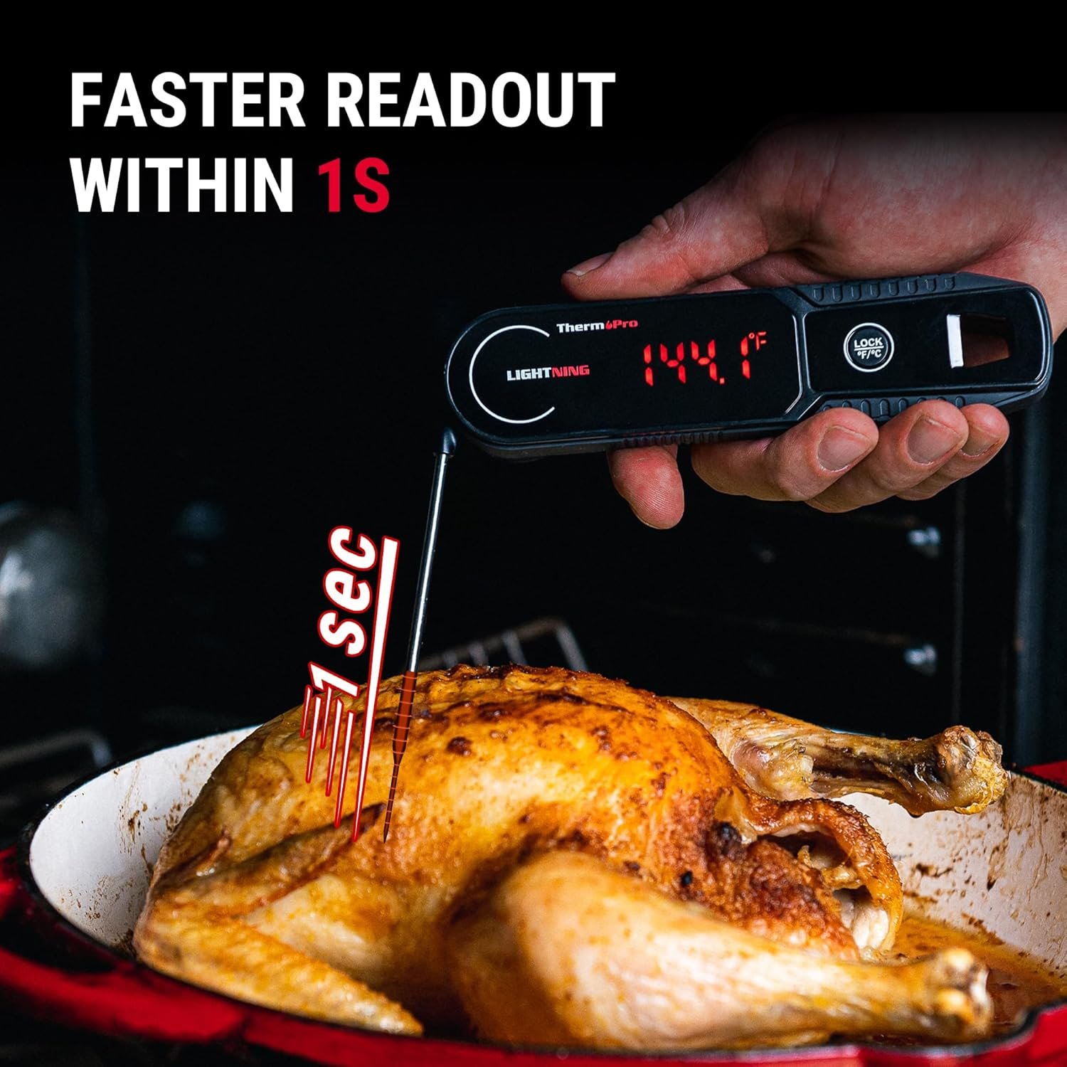 ThermoPro Lightning 1-Second Instant Read Meat Thermometer, Kitchen Food Thermometer with Auto Wake/Sleep/180° Rotating Display, Waterproof Cooking Thermometer for Oil Deep Fry Smoker BBQ Grill - Image 3